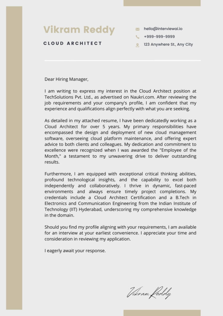 cloud architect cover letter